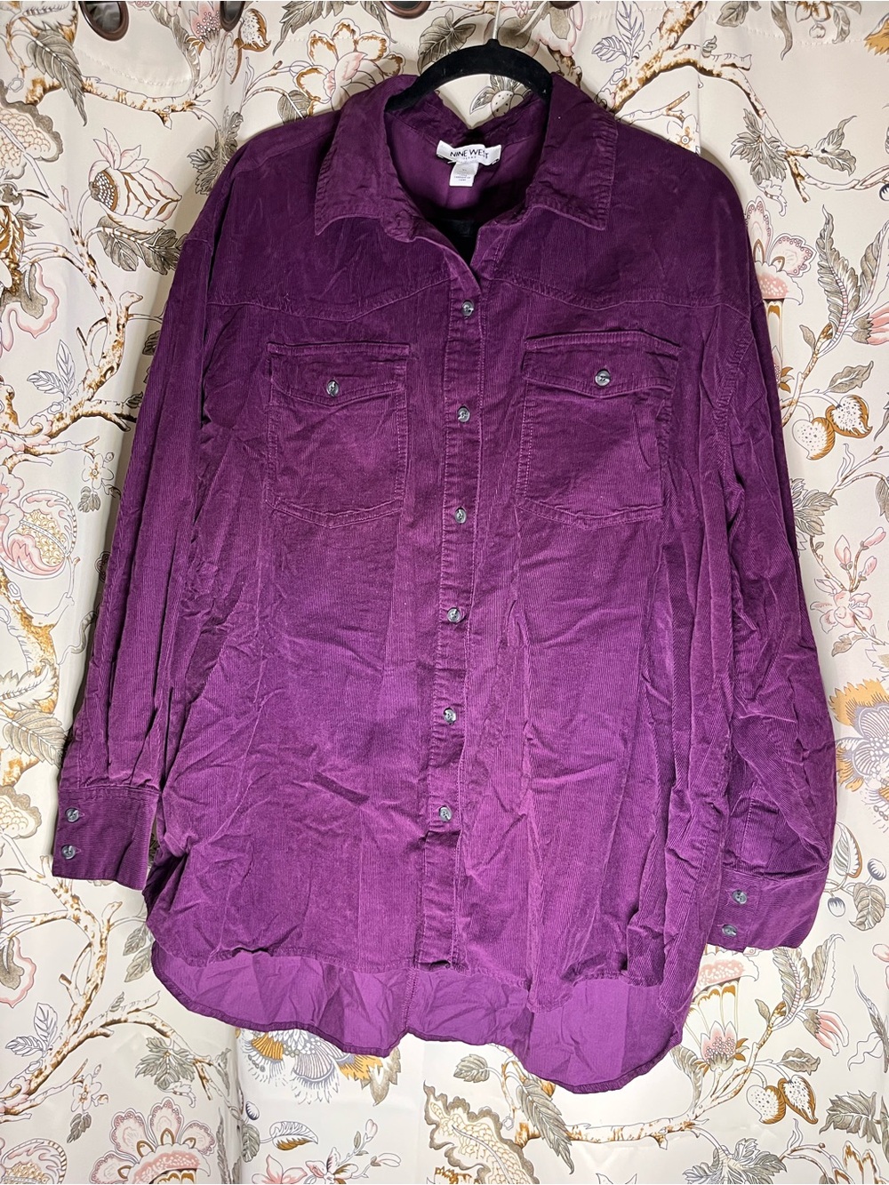Nine West Purple Button-Front Corduroy Shirt-XL